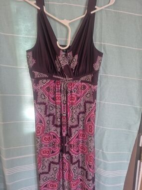 Metaphor Sleeveless Maxi Dress in Black and Pink Paisley